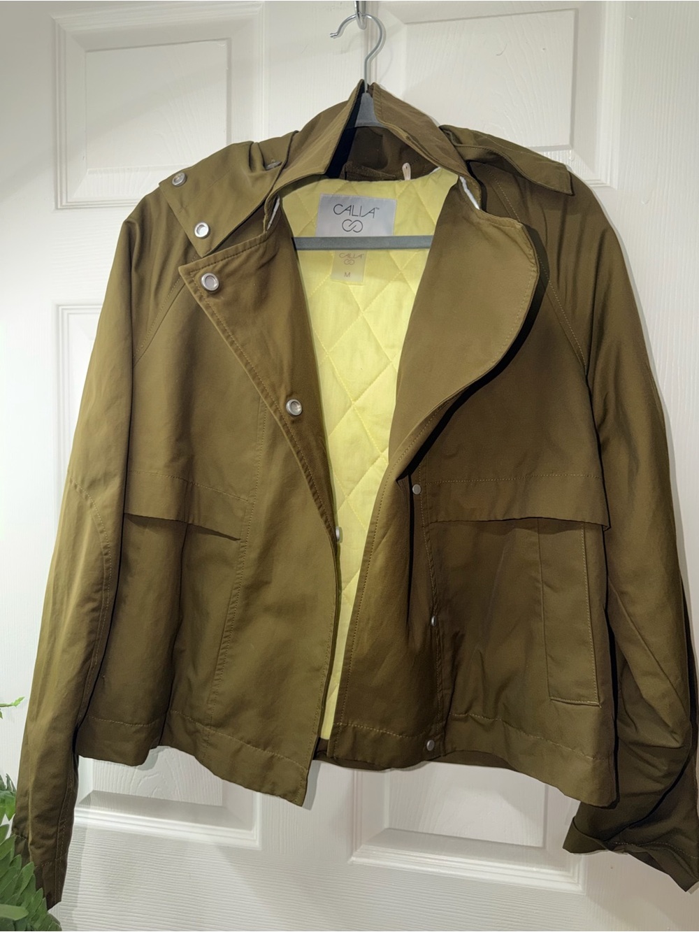 CALIA by Carrie Underwood Olive Green Trench Coat with Yellow Lining